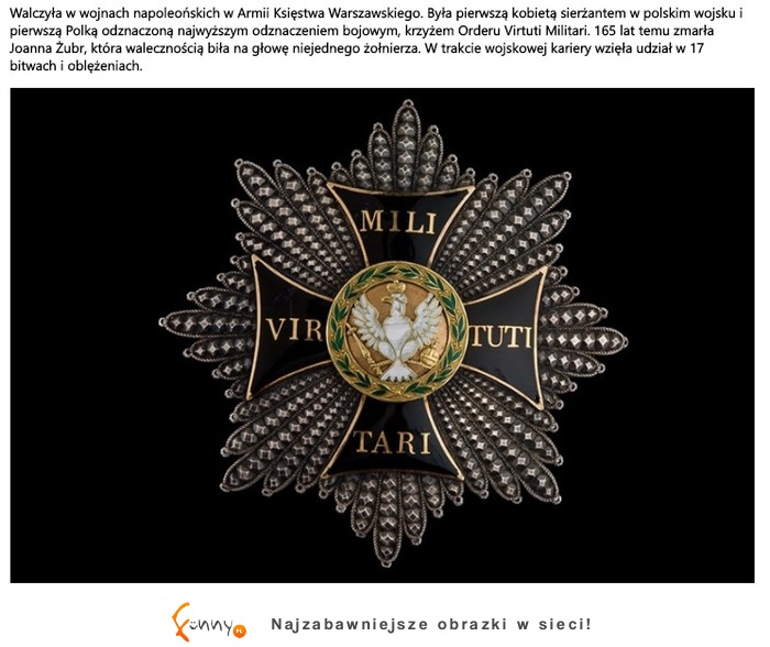 Pierwsza polka odznaczona krzyżem Orderu Virtuti Militari!