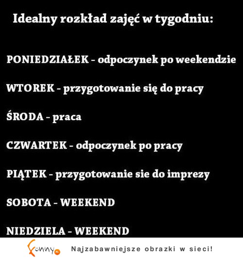 Idealny rozkład zajęc w tygodniu