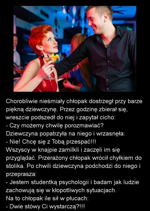 Chorobliwie nieśmiały chłopak dostrzegł przy barze piękną dziewczynę! ZOBACZ jak to się skończyło :P