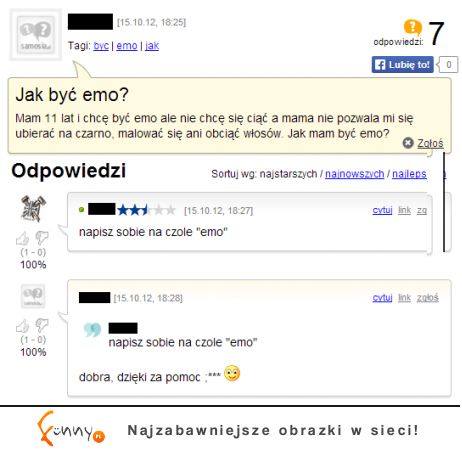 Pyta się jak być EMO! Haha ZOBACZ jak jej doradzili na forum :D