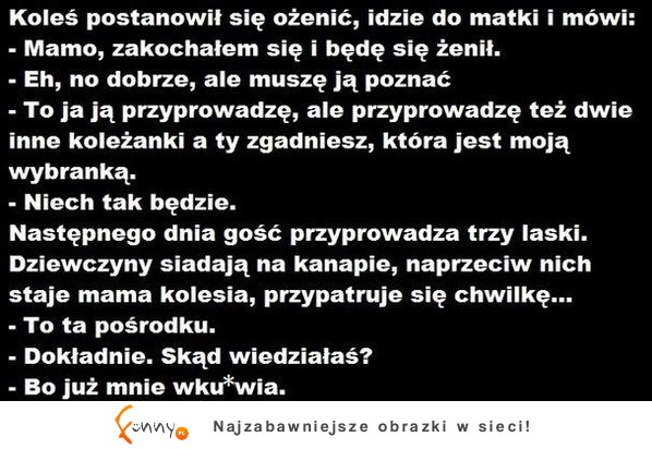 Facet postanowił się ożenić. Przedstawia trzy kandydatki swojej matce i mówi...  :-)