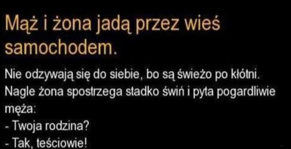 Mąż i żona jadą przez wieś....