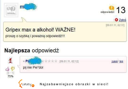 Wziął Gripex MAX pijąc alkohol! ZOBACZ co mu napisali na forum! haha dobre :D