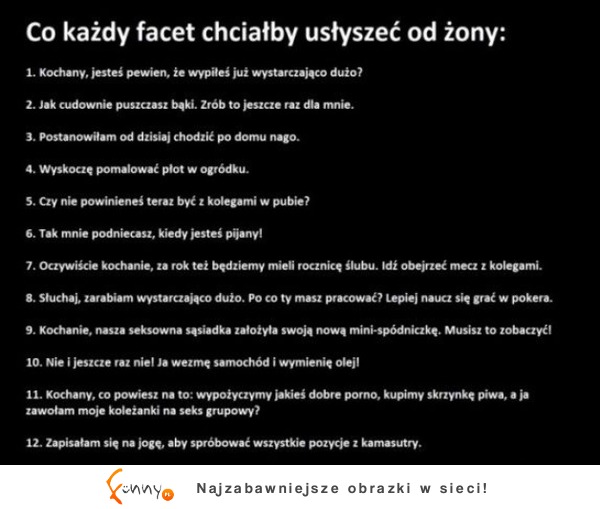 ZOBACZ co każdy facet chciałby usłyszeć od żony :D