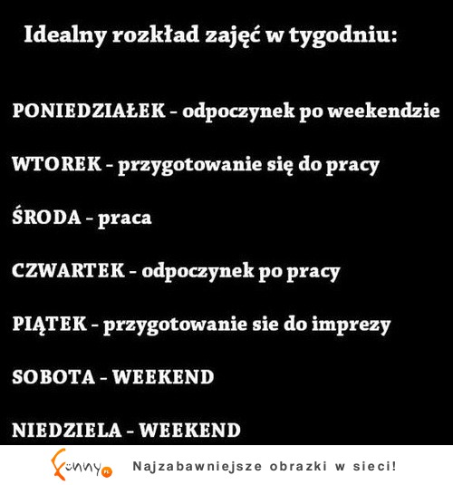 Idealny rozkład zajęć w tygodniu :D