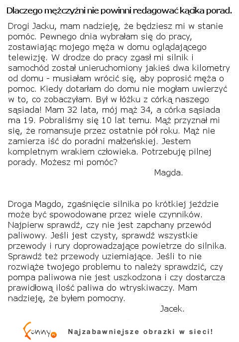 Dlaczego faceci nie powinni udzielać kobietom porad? :D Zobacz jakby to wyglądało...
