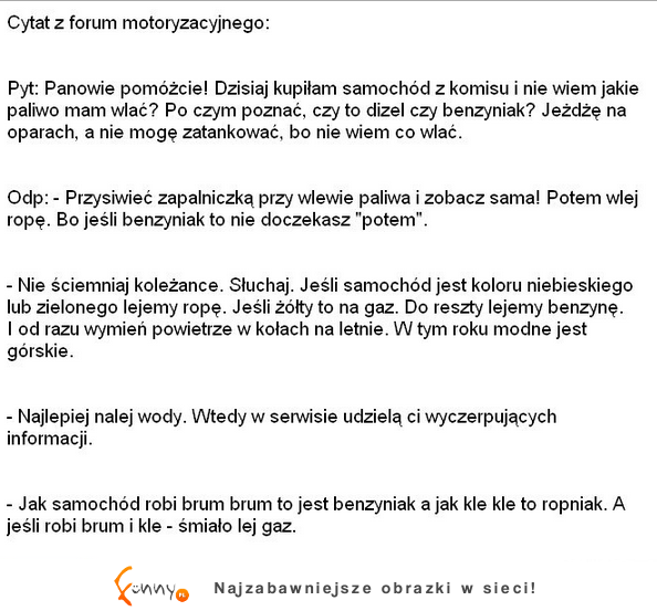 Kobieta prosi o pomoc na forum motoryzacyjnym :)