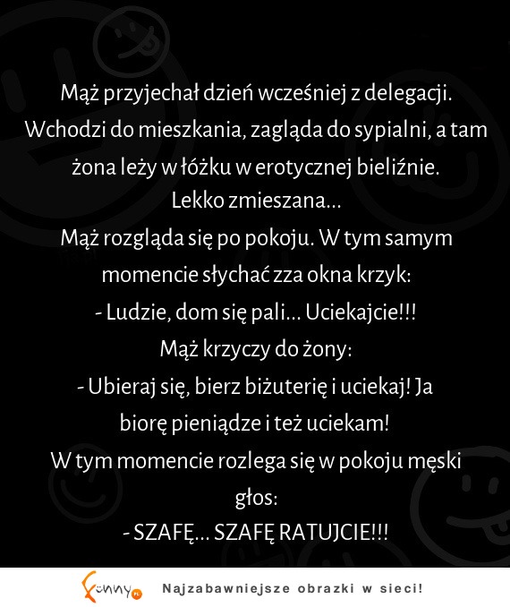 Klasyczna sytuacja, kiedy mąż wraca z delegacji! Kochanek chowa się w szafie i ... zakończenie rozwala!