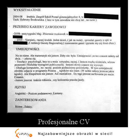 Grunt do profesjonalne CV. ZOBACZ co napisał SZOK! :-)