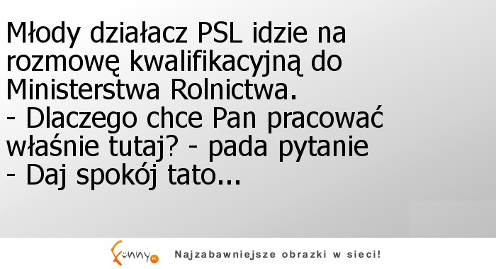 Młody działacz PSL idzie na rozmowę kwalifikacyjną do Ministerstwa Rolnictwa :D