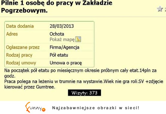 Super praca w zakładzie pogrzebowym! Zobacz czego oczekują za 14zł/h ;D