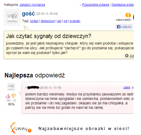 Koleś nie wie 'Jak czytać sygnały od dziewczyn' haha dobre :)