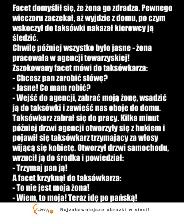 Kawał na dziś: Ciekawy sposób na niewierną żonę.. :D