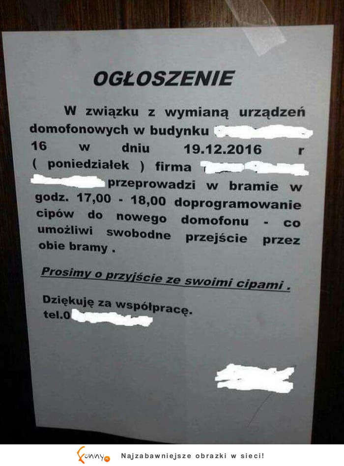 Prosimy o przyjście z cipami