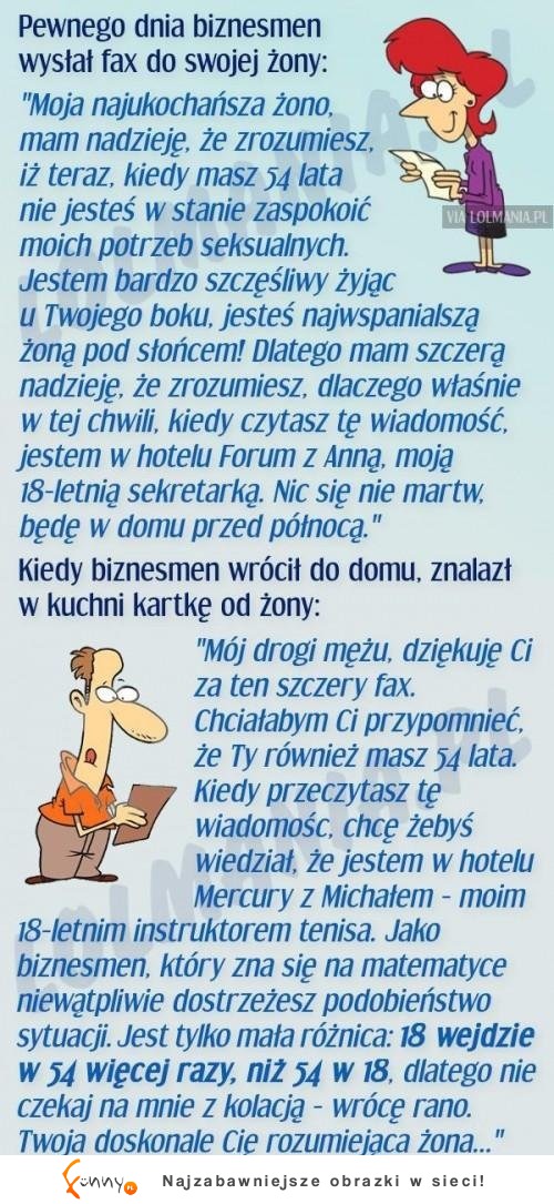 Biznesmen wysłał fax do żony...takiej odpowiedzi się nie spodziewał!