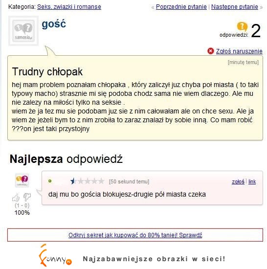 Dziewczyna ma problem z chłopakiem, który już zaliczył pół miasta. Co ma zrobić? :D