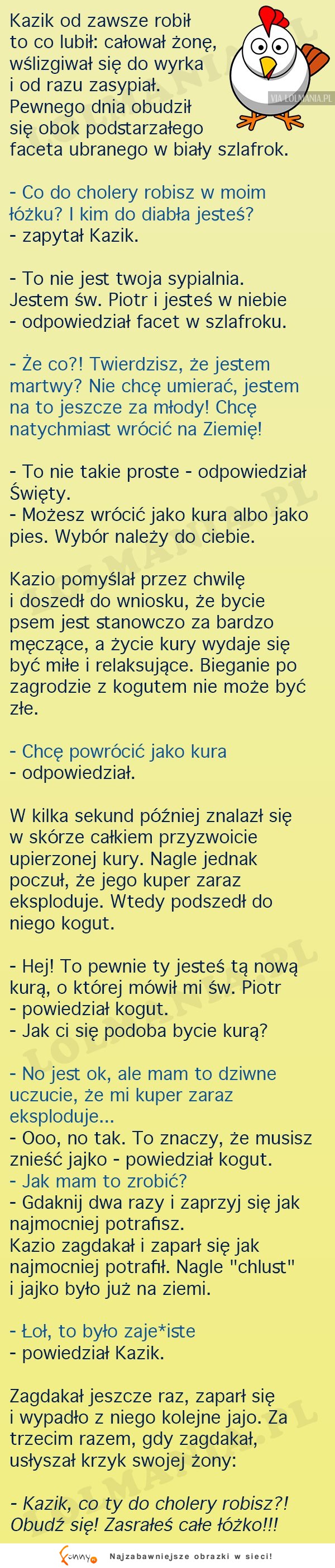 Kazikowi bardzo się spodobało bycie kurą. Szkoda tylko, ze... MASKARA!