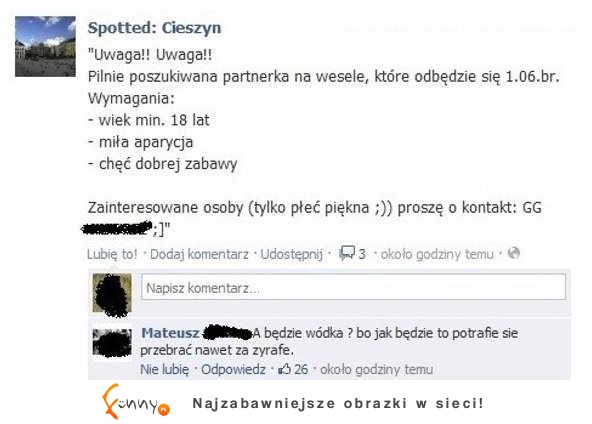 Pilnie poszukiwana partnerka na wesele!