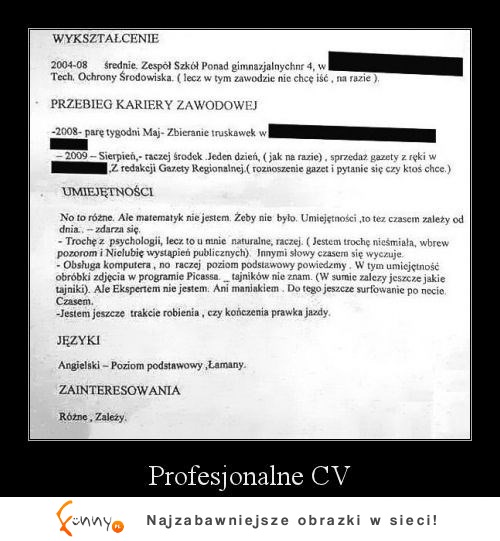 Grunt do profesjonalne CV. ZOBACZ co napisał SZOK! :D