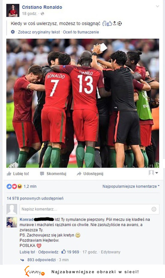 MEGA POCISK polskiego kibica na profilu RONALDO! HAHA