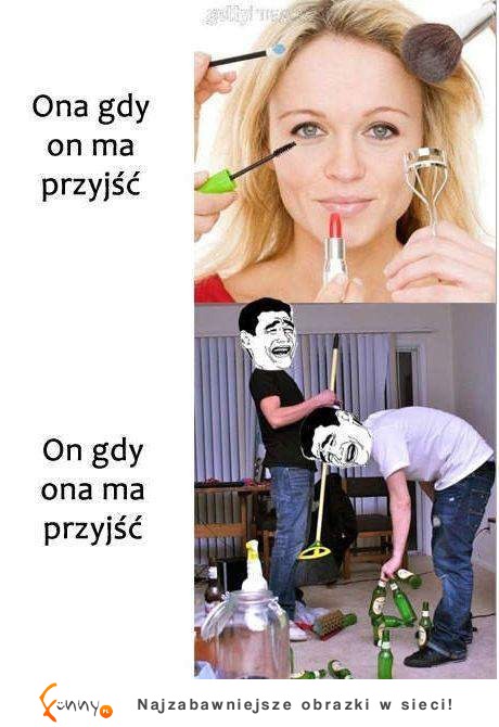 Co robi kobieta gdy ma do niej przyjść chłopak, a co robi facet?