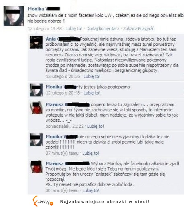 Zazdrosna dziewczyna na facebooku atakuje jego koleżankę! Zerwał z nią!