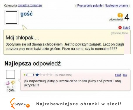 Mój chłopak... Puszcza przy mnie głośne bąki! ZOABCZ co jej napisali na forum! hahah :D