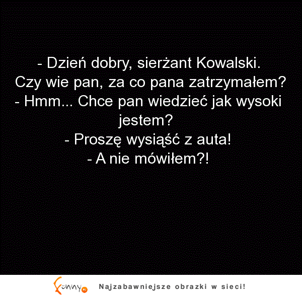 Kowalski został zatrzymany przez policję i ... odpowiada tak,że policjant nie wie co zrobić XD