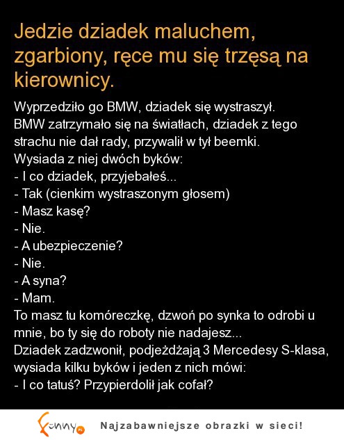 Dziadek w maluchu vs BMW :D