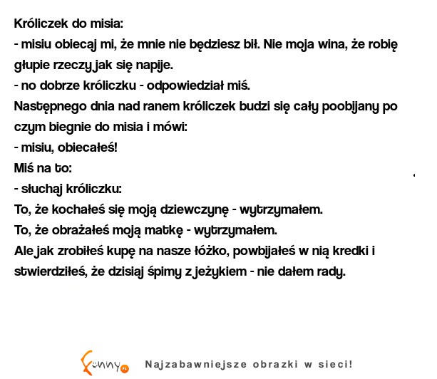 Króliczek - misiu obiecaj mi, że mnie nie będziesz bił. Nie moja wina, że robię głupie rzeczy jak się napije. Haha Zobacz co zrobił :)