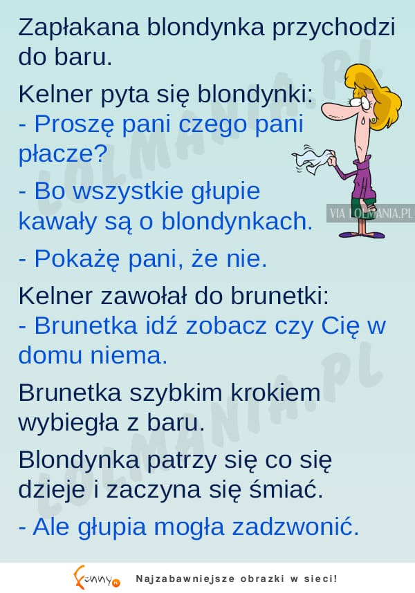 Blondynka była bardzo smutna. Kelner chciał pomóc...