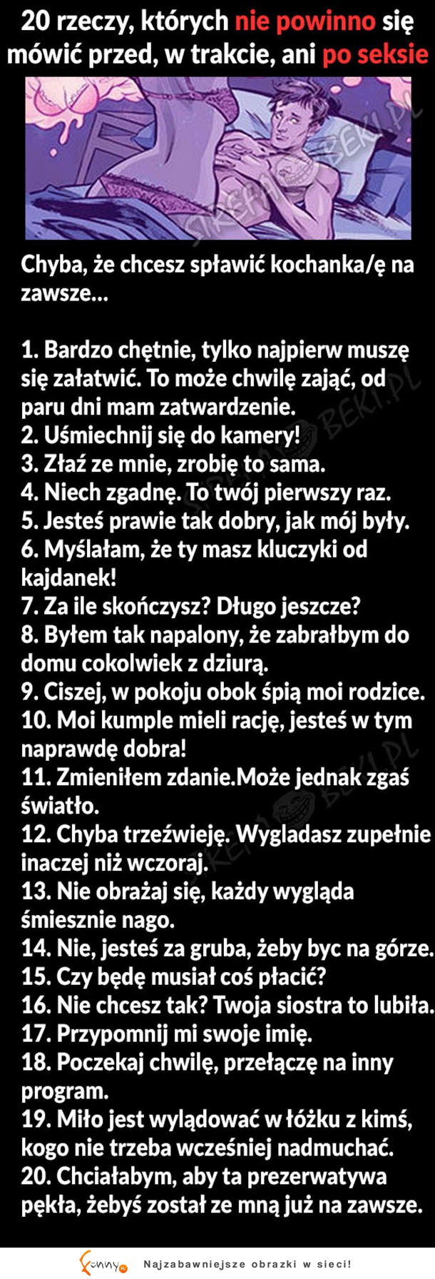 20 rzeczy, których nie należy mówić w czasie SEXU!