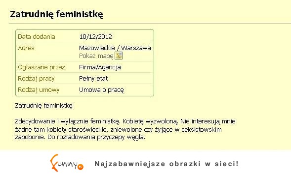 Zatrudnię feministkę...