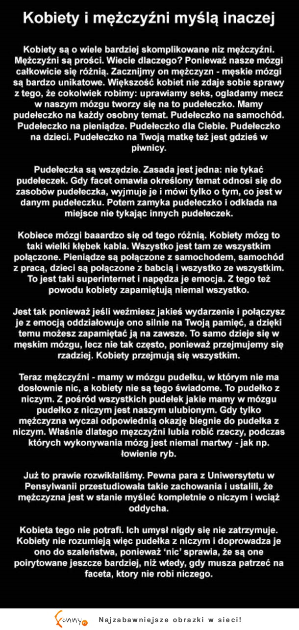 Kobiety a mężczyźni... Podstawowa róznica w mysleniu!