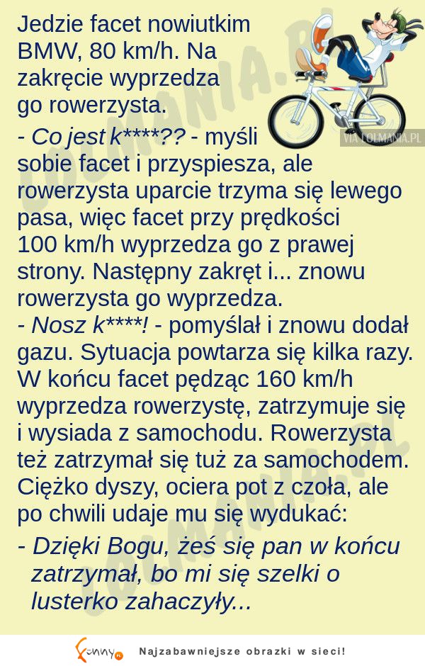 Faceta w BMW wyprzedza rowerzysta. Mega sie wkurzył i... HAHA DOBRE!