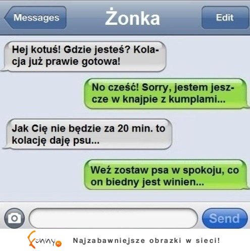 Żona woła męża na obiad, grozi że jak nie przyjdzie to ... zobacz jak zareagował na to mąż chyba obiadu nie będzie...