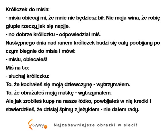 Króliczek - misiu obiecaj mi, że mnie nie będziesz bił. Nie moja wina, że robię głupie rzeczy jak się napije. Haha Zobacz co zrobił !! ;D