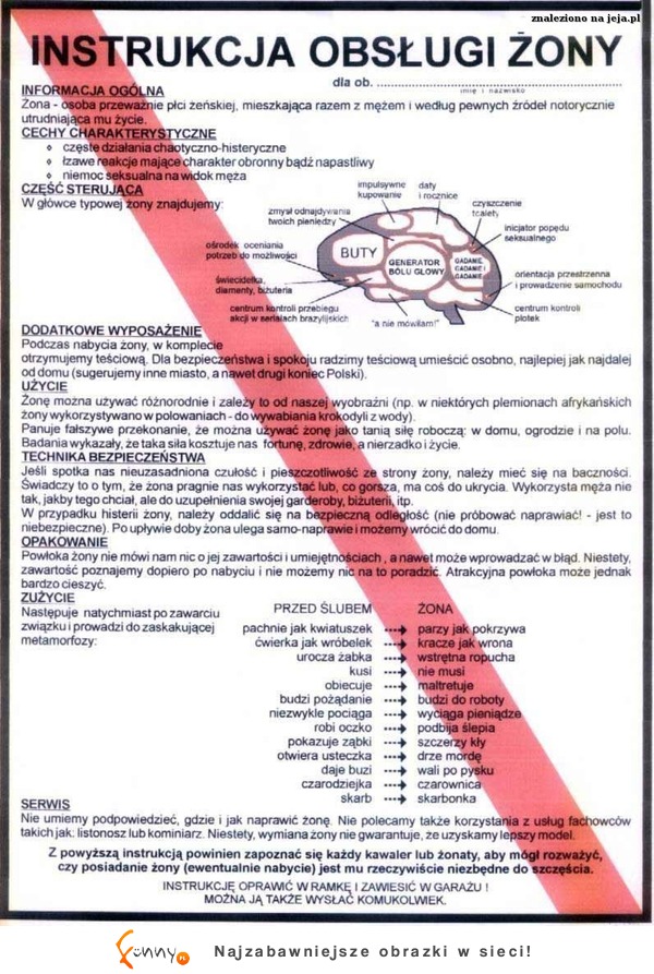 Instrukcja obsługi ŻONY! Tylko czytajcie dokładnie :P