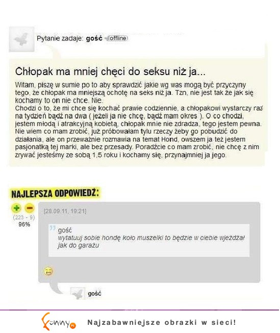 Chłopak ma mniej chęci do seksu niż ja... Straszna historia! :)