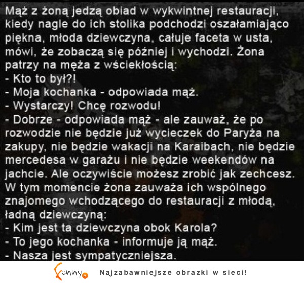 Maż z żoną jedzą obiad w restauracji nagle podchodzi młoda dziewczyna i całuje faceta w usta! HAHA :D