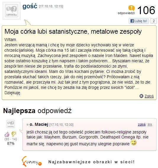 Córka lubi satanistyczne zespoły... Co powinna zrobić, żeby ją uratować? :D