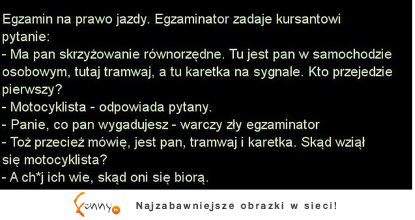 Egzamin na prawo jazdy! Egzaminator zadaje kursantowi pytanie :)