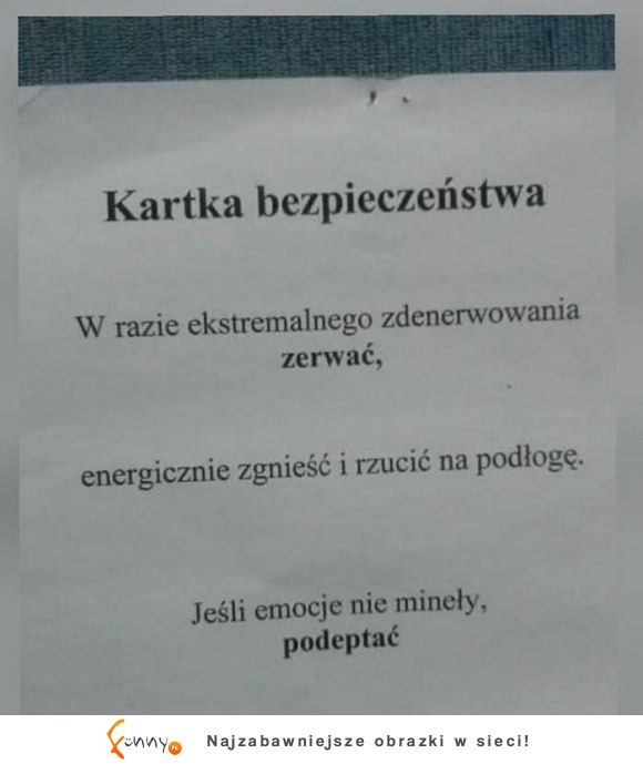 kartka ekstremalnego zdenerowania