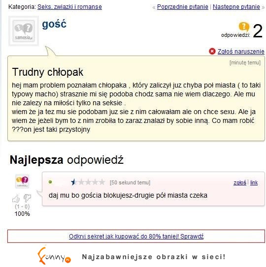 Dziewczyna ma problem z chłopakiem, który już zaliczył pół miasta. Co ma zrobić? :D