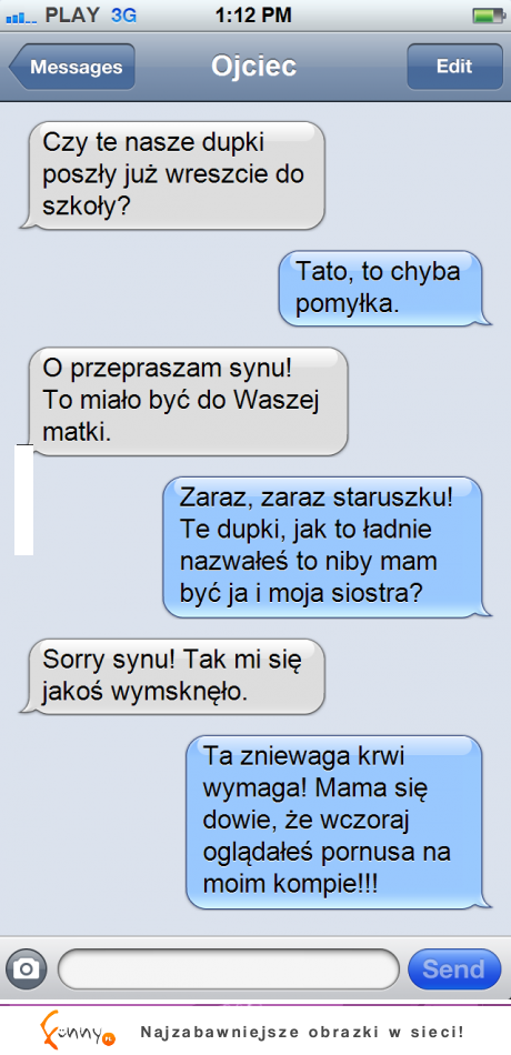 Ojciec popełnił wielki błąd wysyłając tego sms do syna! Zobacz jaka czeka go kara... haha :)