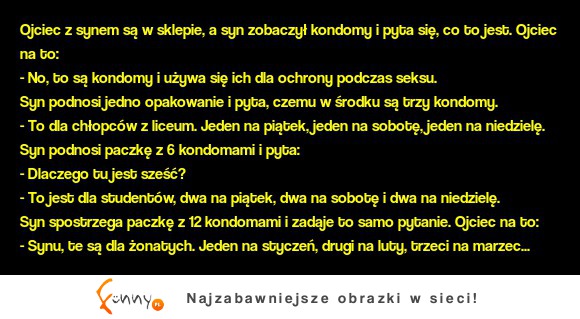 Ojciec z synem są w sklepie, a syn zobaczył kondomy i pyta się, co to jest. ZOBACZ reakcję ojca! haha :D