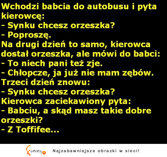 Wchodzi babcia do autobusu i ... :D Zobacz skąd miała te orzechy :D