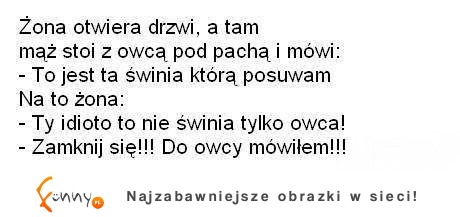 Wchodzi mąż z owcą pod pachą do sypialni i mówi: "Kochanie to jest..."