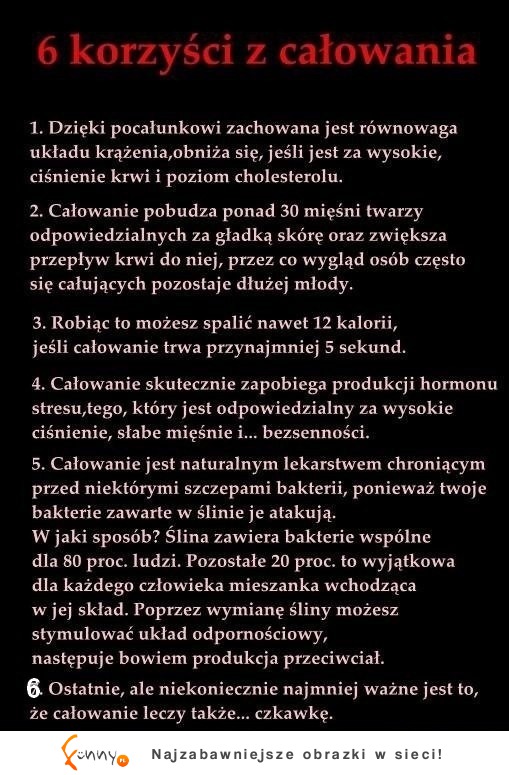 6 korzyści całowania, ostatnie najlepsze ;D