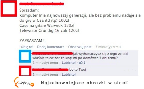 Sprzedaje telewizor, zobacz skąd go ma... Nie ma to jak być szczerym...